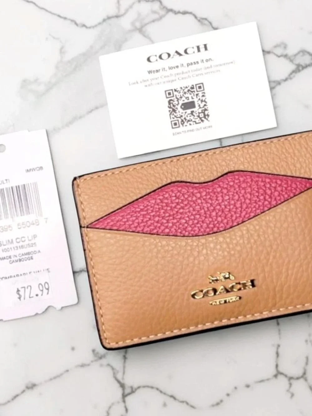 S Coach Lip Card Case in Leather Latte Multi CW926